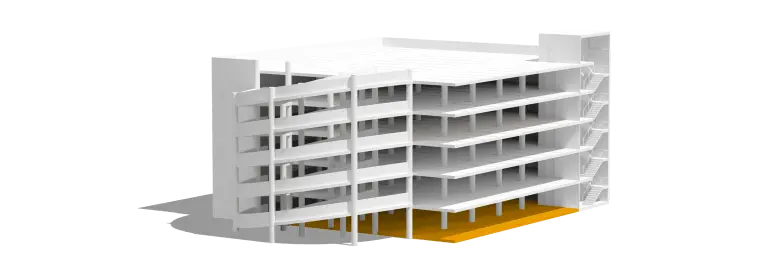 3d-model der viser et bunddæk i et p-hus