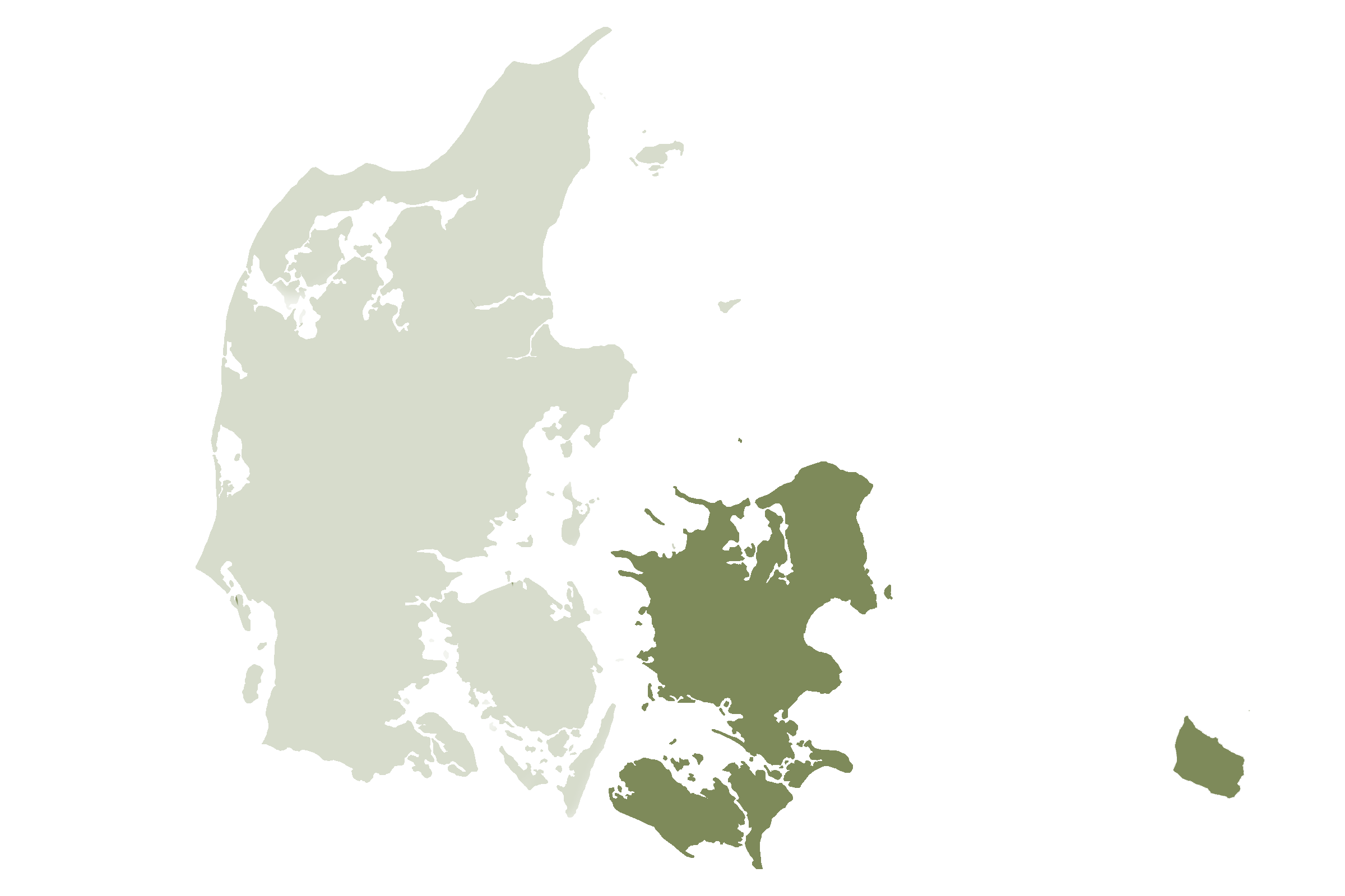 Billede af Danmark hvor Østdanmark er markeret