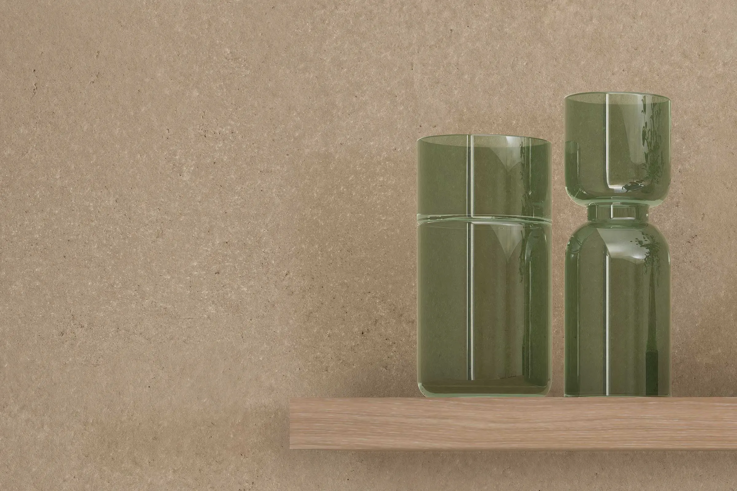 Dining area 1, close-up of wall shelf with ornamental vases, colour shades from Sto’s Interior Color