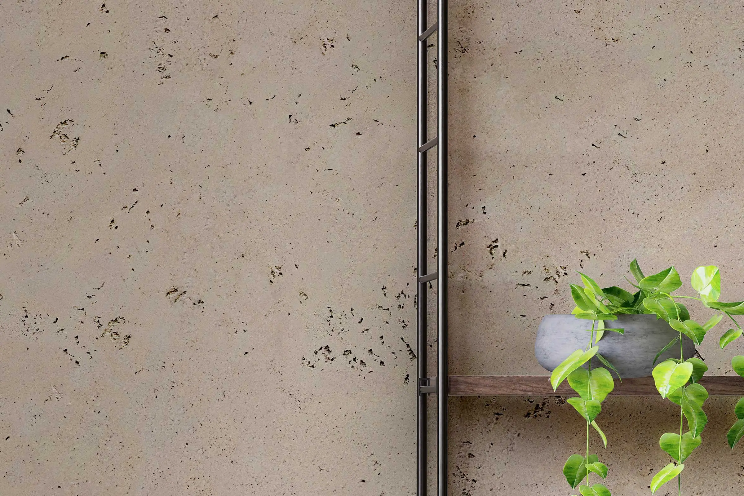 Living space, close-up of wall shelf with green plant, wall painted with Interior Colors 24+